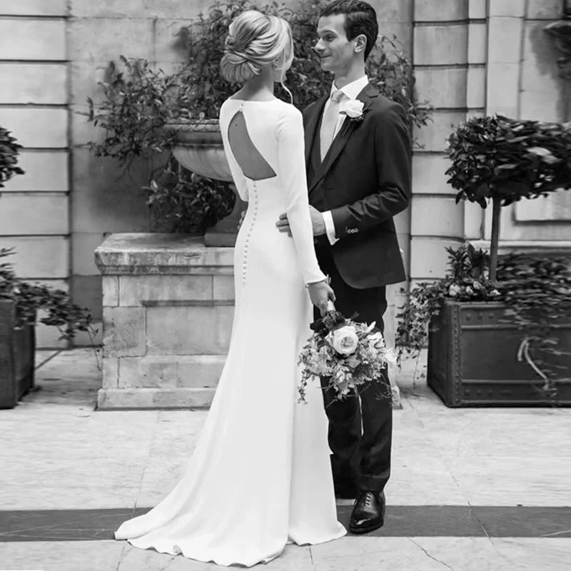 Women’s Customized Crepe Simple Sheath Wedding Dresses.