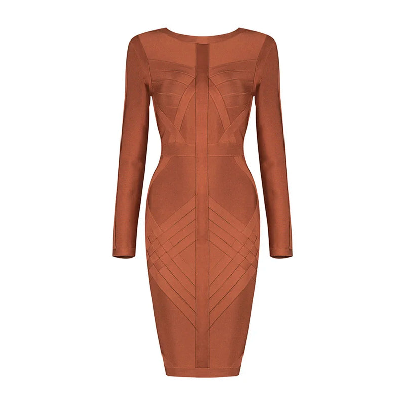 Women's Bandage Dress Long Sleeve O-Neck Sexy Night Celebrity.