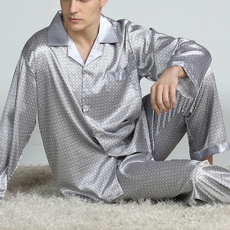 Men’s Satin Silk Pajama Sets Sleepwear Casual.