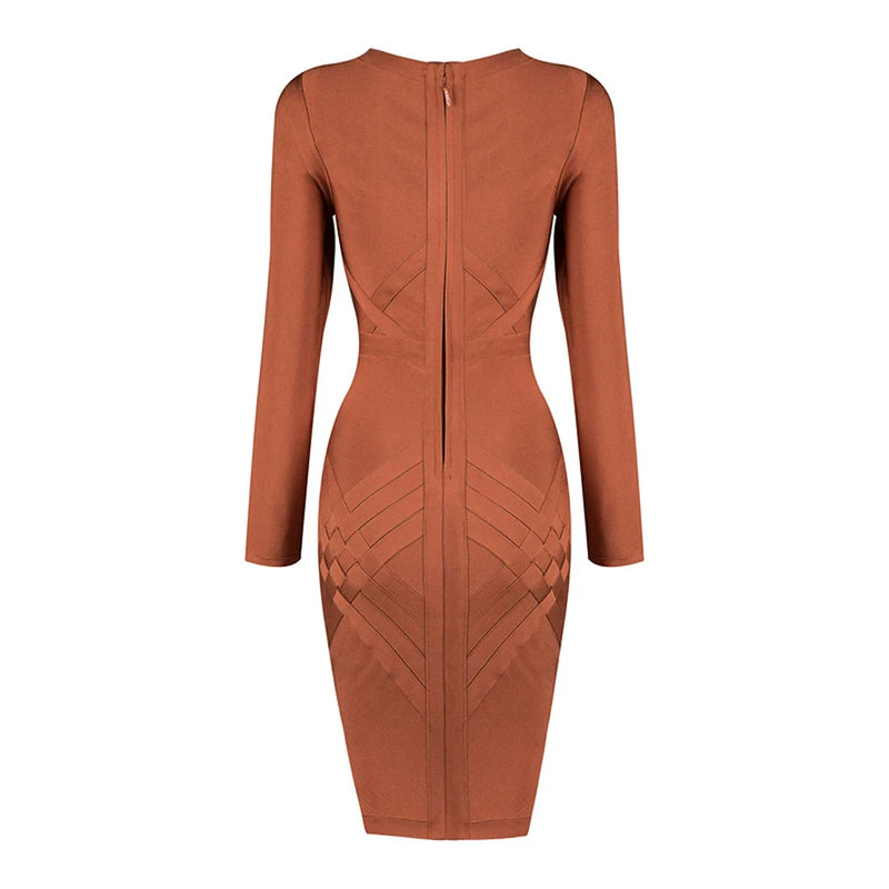 Women's Bandage Dress Long Sleeve O-Neck Sexy Night Celebrity.