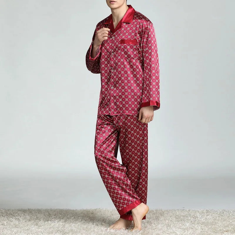 Men’s Satin Silk Pajama Sets Sleepwear Casual.