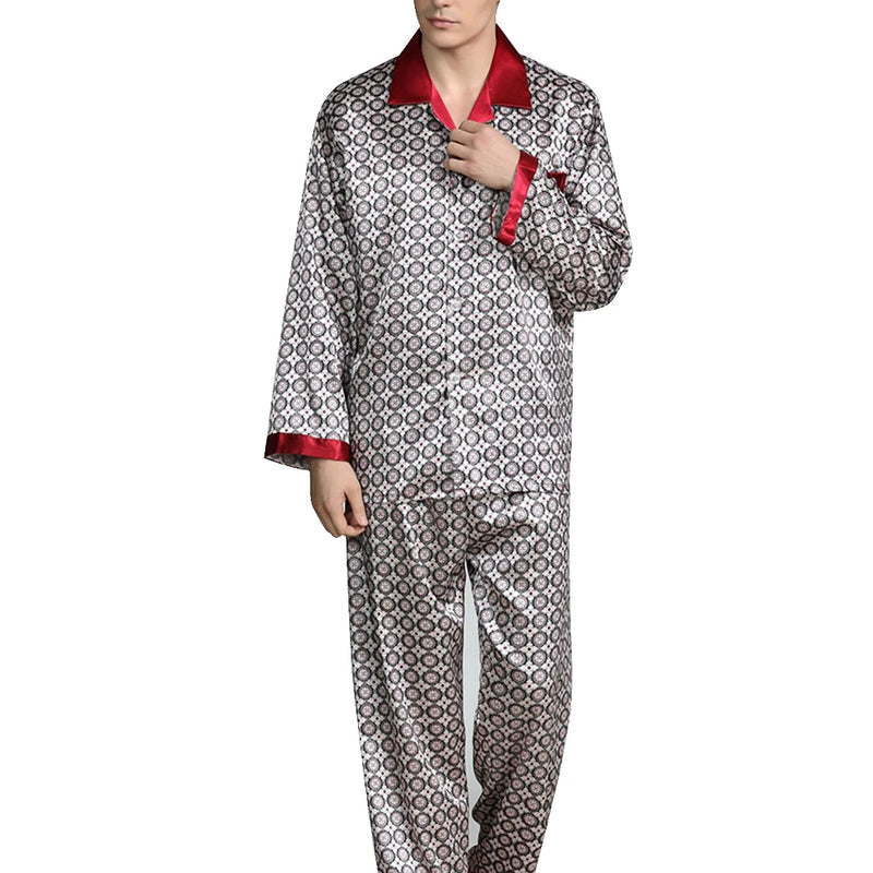 Men’s Satin Silk Pajama Sets Sleepwear Casual.