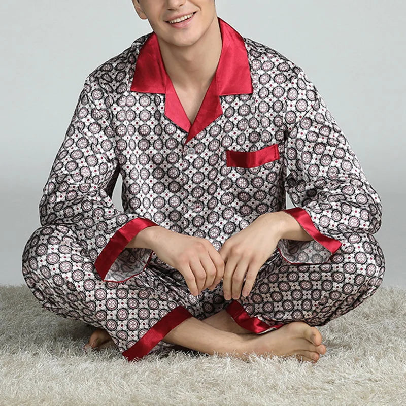 Men’s Satin Silk Pajama Sets Sleepwear Casual.