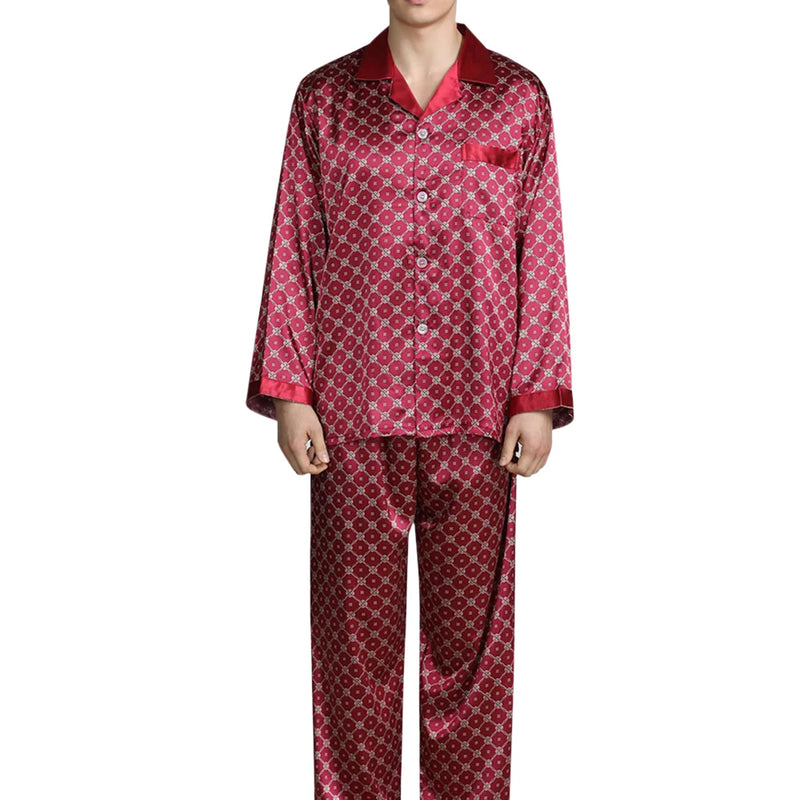 Men’s Satin Silk Pajama Sets Sleepwear Casual.