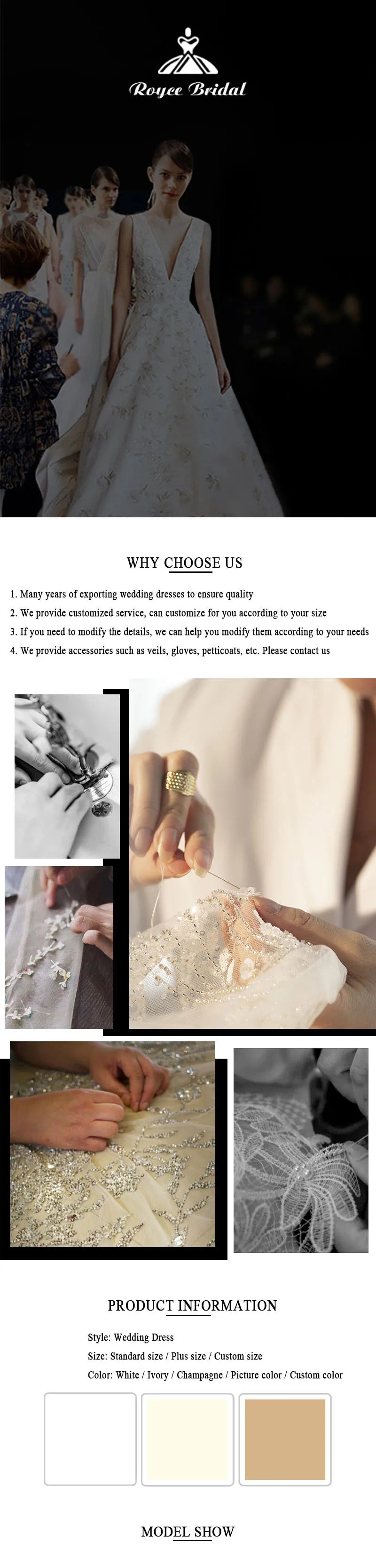 RoyceBridal Square Collar A Line Wedding Dress for Women.