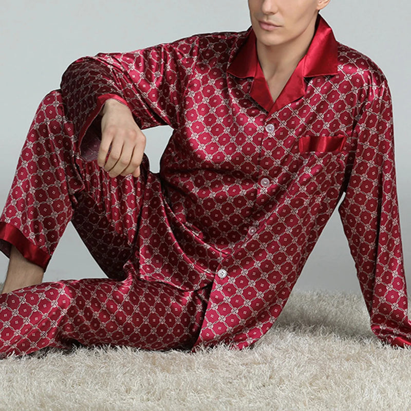 Men’s Satin Silk Pajama Sets Sleepwear Casual.