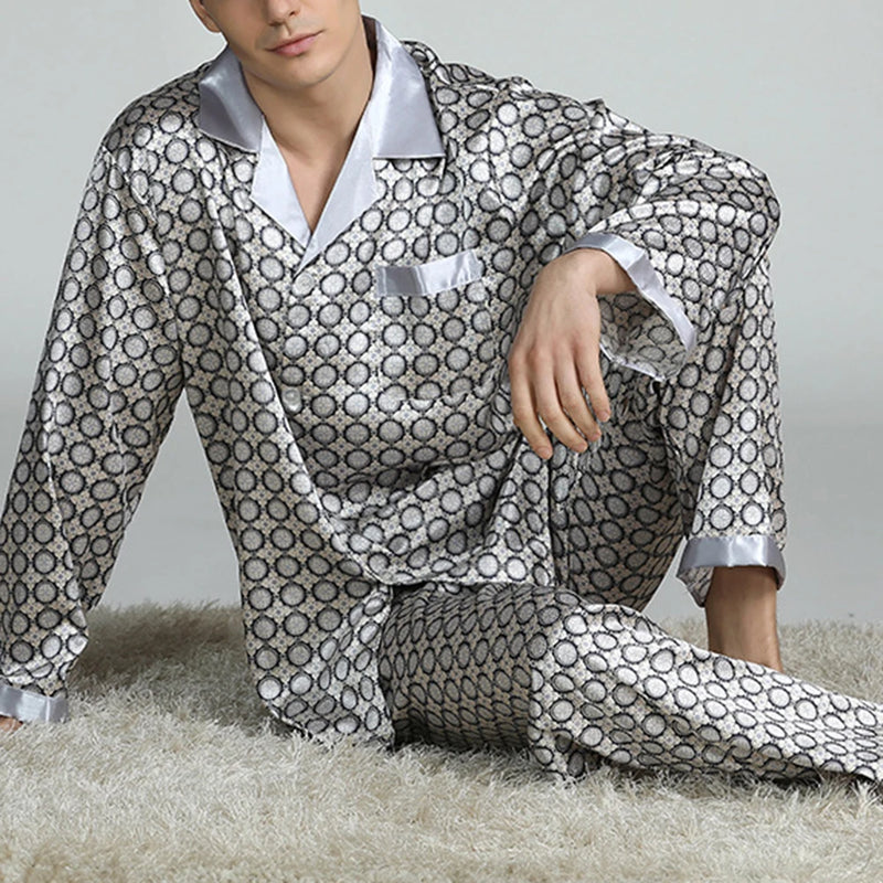 Men’s Satin Silk Pajama Sets Sleepwear Casual.