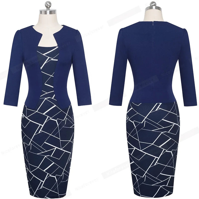 Women’s Nice-forever Faux Jacket Vintage Elegant Patterns Work dress.