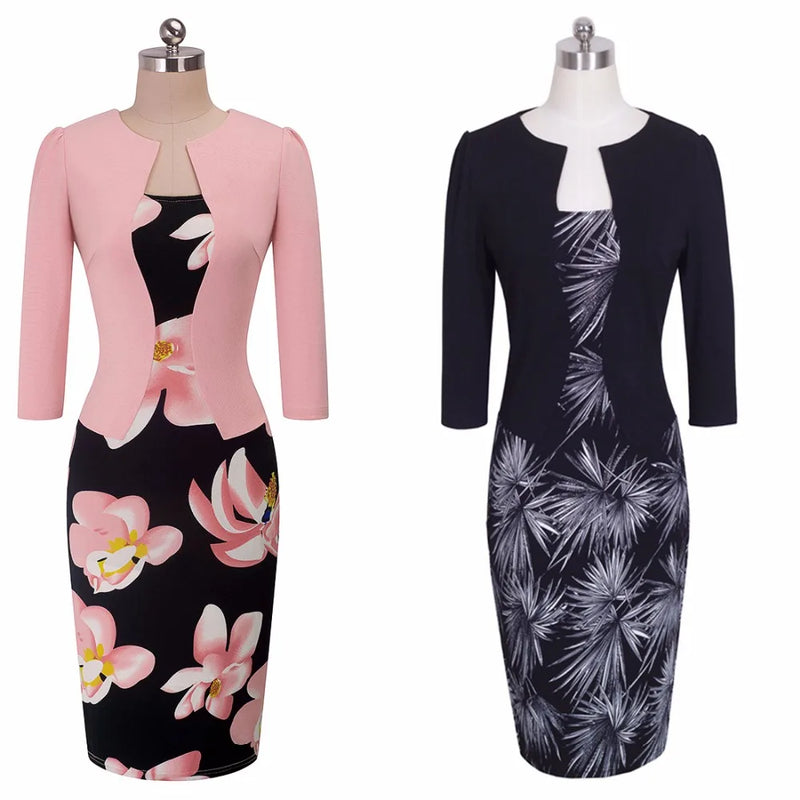 Women’s Nice-forever Faux Jacket Vintage Elegant Patterns Work dress.