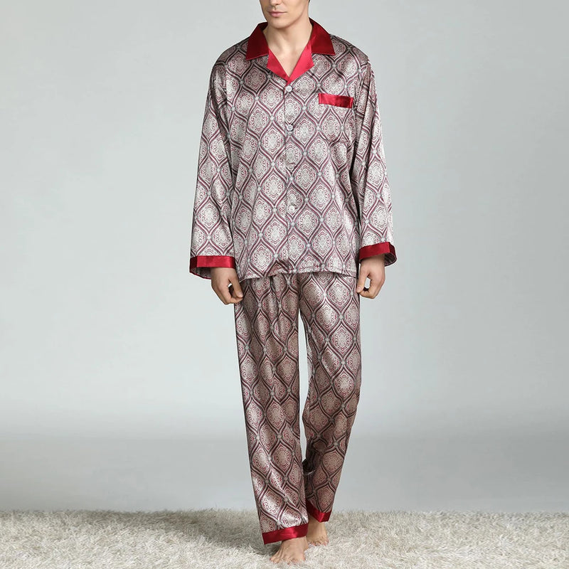 Men’s Satin Silk Pajama Sets Sleepwear Casual.