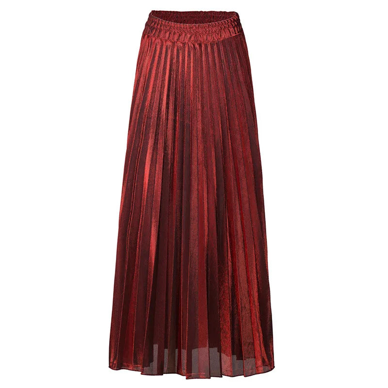 Check Skirt Pleated Maxi Skirt High Waist Harajuku Large Swing Gold Long Skirts For Women.