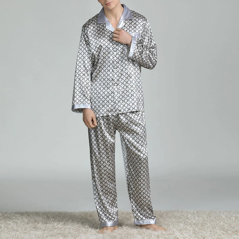 Men’s Satin Silk Pajama Sets Sleepwear Casual.