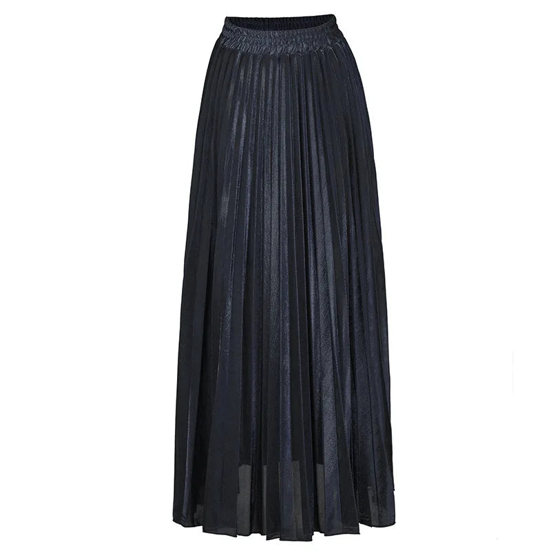 Check Skirt Pleated Maxi Skirt High Waist Harajuku Large Swing Gold Long Skirts For Women.