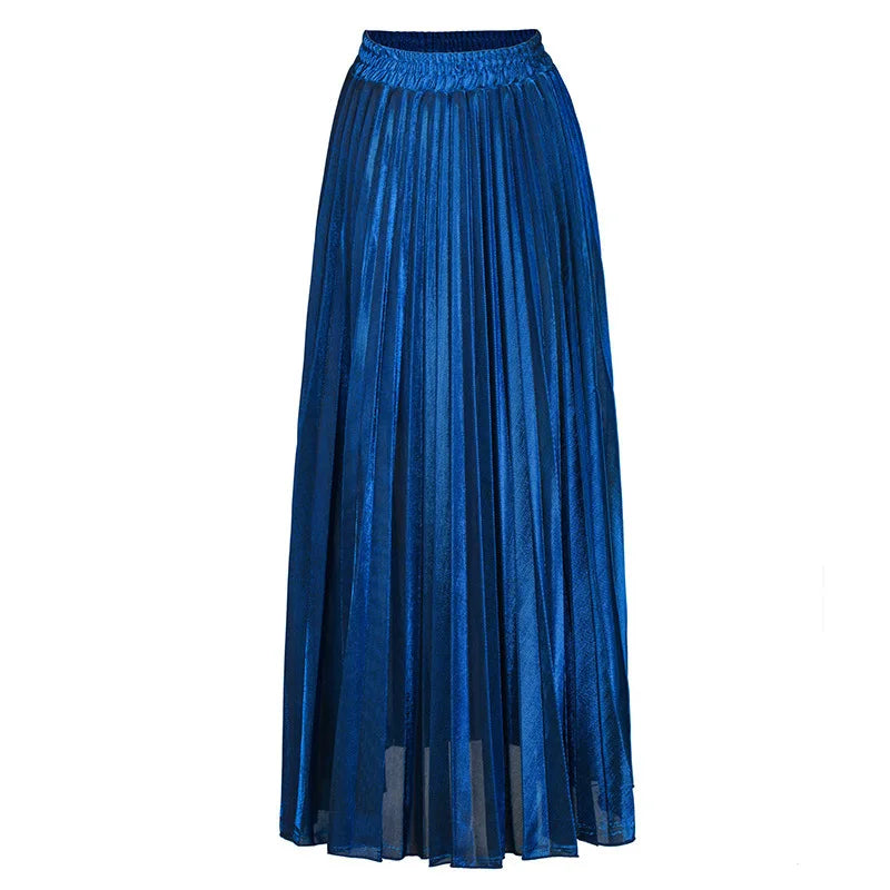Check Skirt Pleated Maxi Skirt High Waist Harajuku Large Swing Gold Long Skirts For Women.