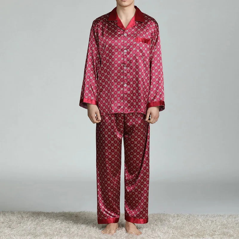 Men’s Satin Silk Pajama Sets Sleepwear Casual.