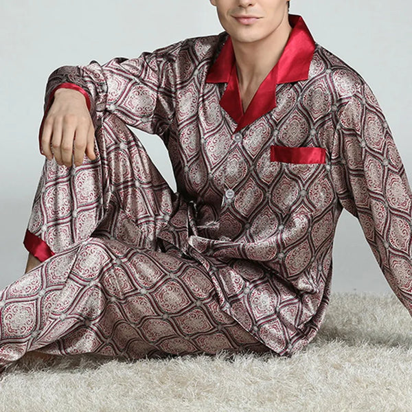Men’s Satin Silk Pajama Sets Sleepwear Casual.