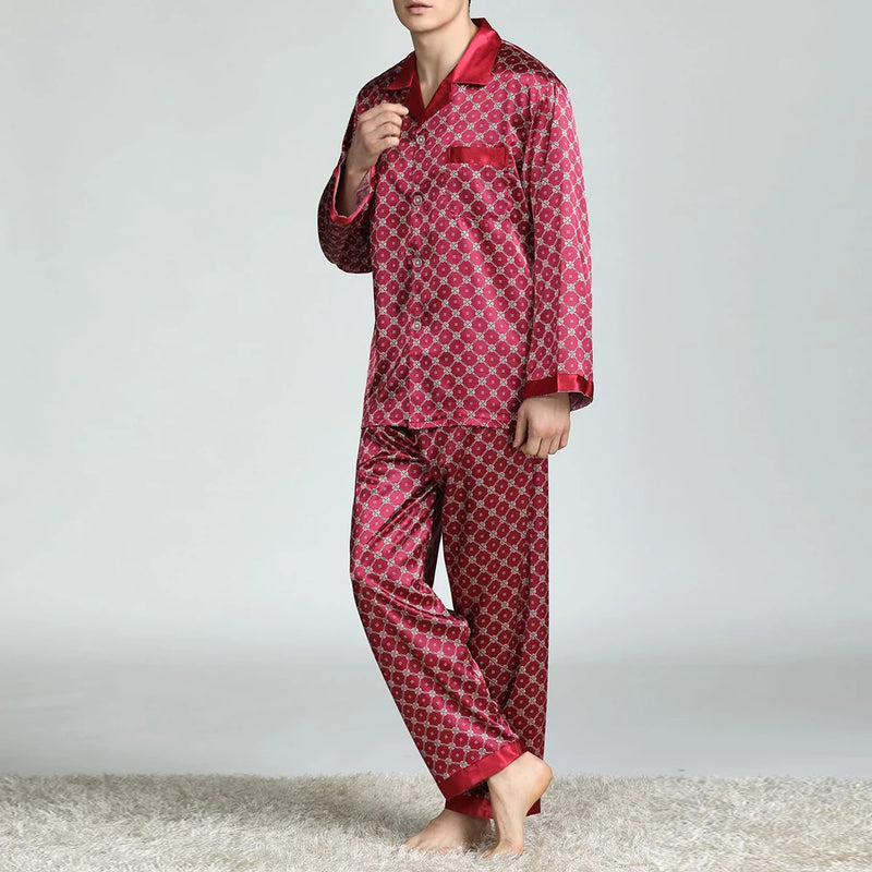 Men’s Satin Silk Pajama Sets Sleepwear Casual.
