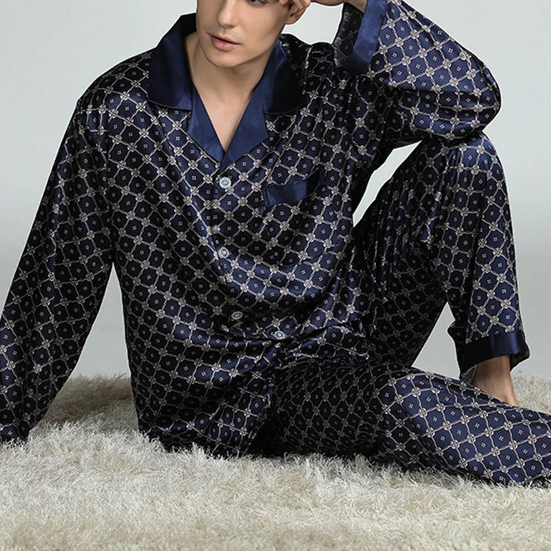 Men’s Satin Silk Pajama Sets Sleepwear Casual.