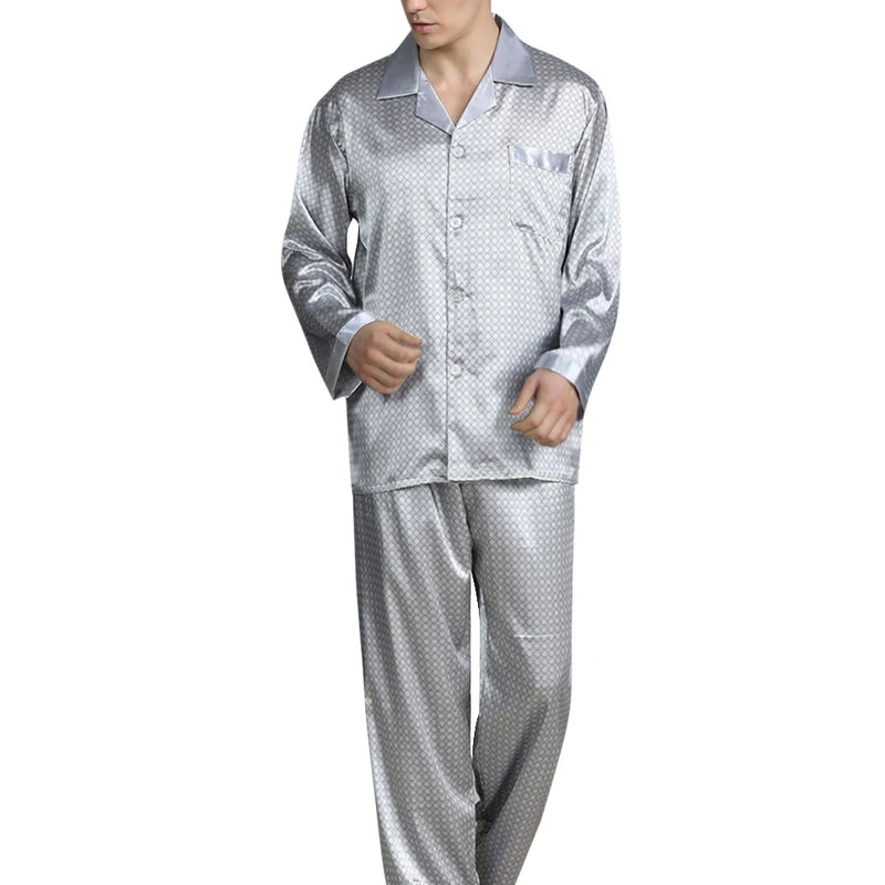 Men’s Satin Silk Pajama Sets Sleepwear Casual.
