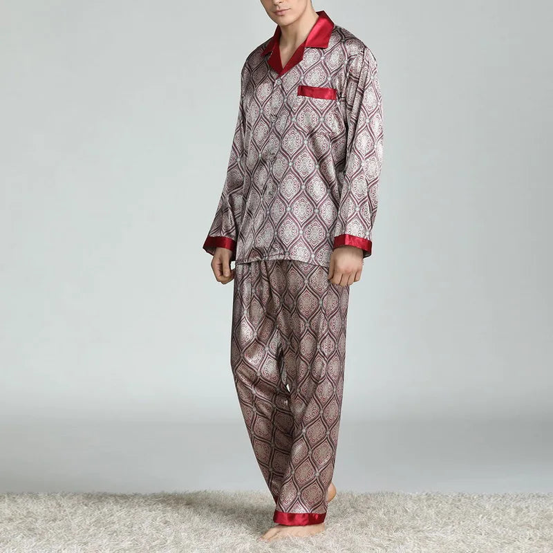 Men’s Satin Silk Pajama Sets Sleepwear Casual.