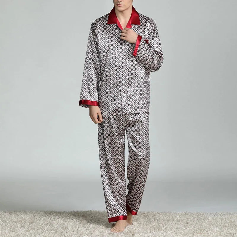 Men’s Satin Silk Pajama Sets Sleepwear Casual.