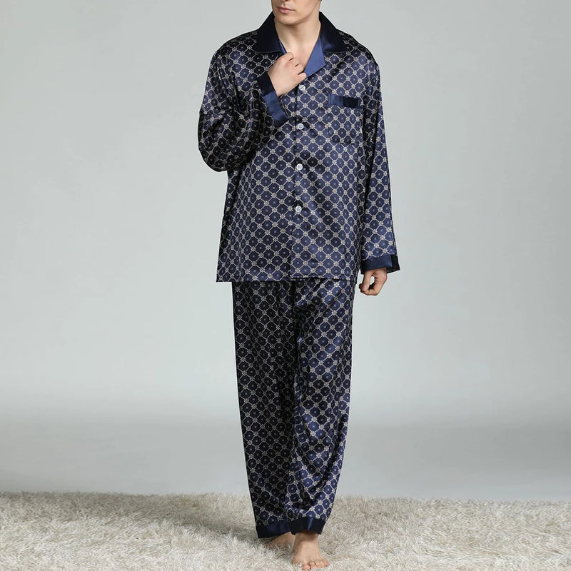 Men’s Satin Silk Pajama Sets Sleepwear Casual.
