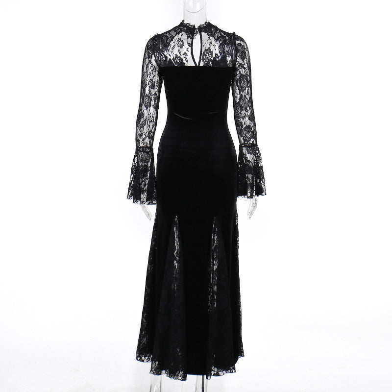 AltGoth Aesthetic Gothic Midi Dress Women Vintage.