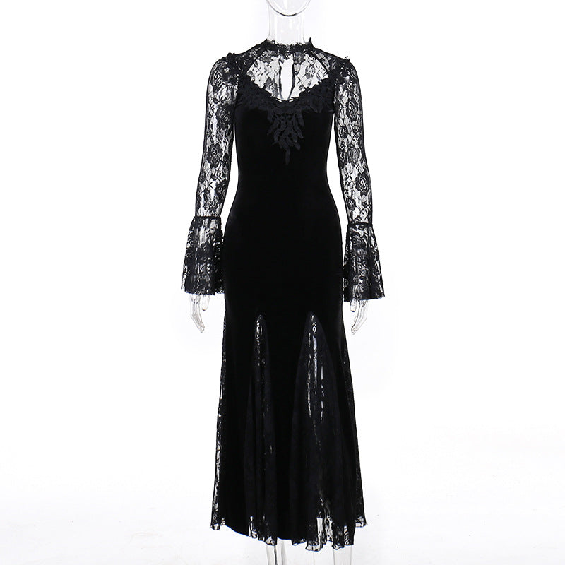 AltGoth Aesthetic Gothic Midi Dress Women Vintage.