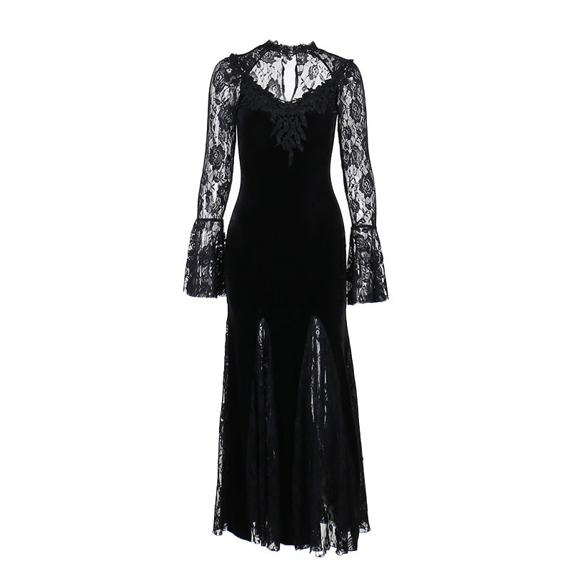 AltGoth Aesthetic Gothic Midi Dress Women Vintage.