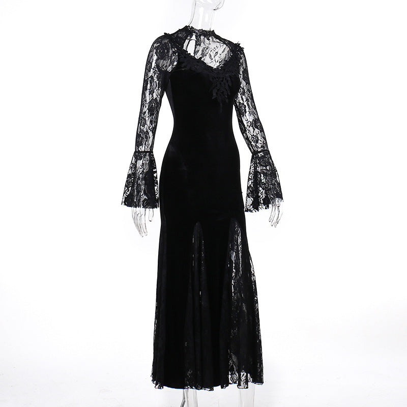AltGoth Aesthetic Gothic Midi Dress Women Vintage.