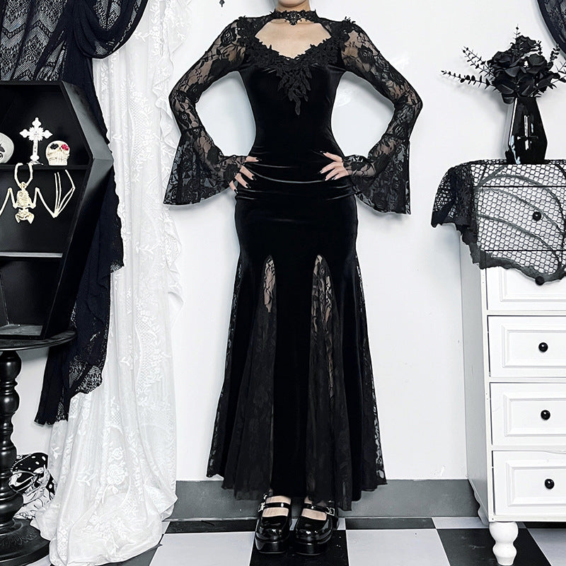 AltGoth Aesthetic Gothic Midi Dress Women Vintage.