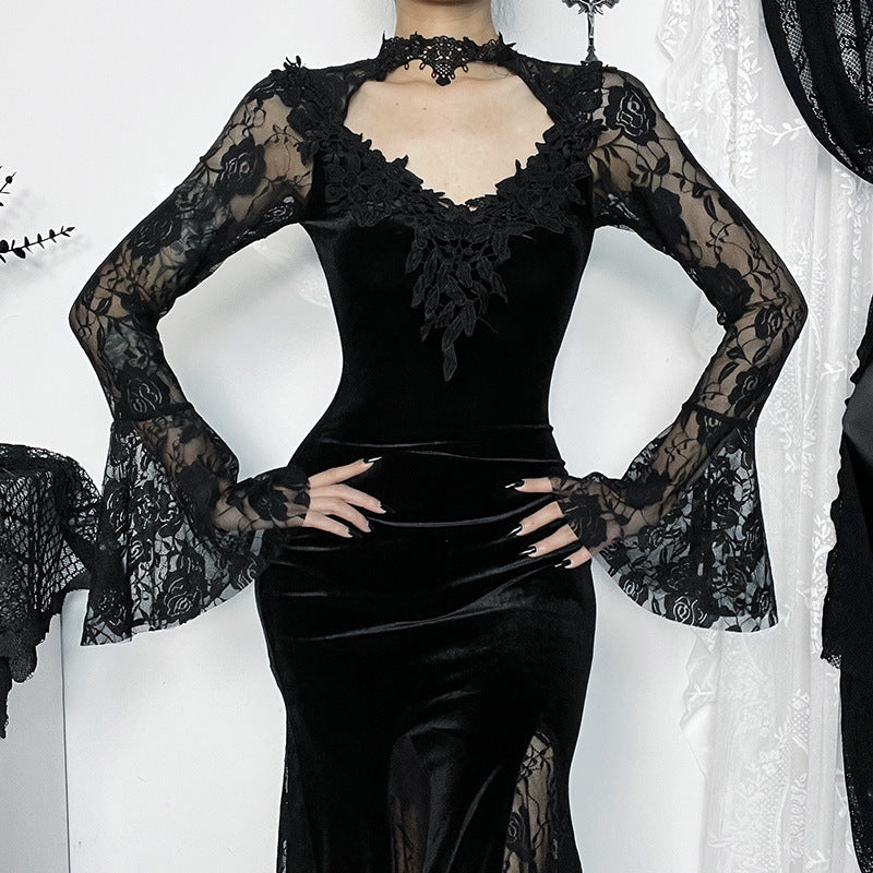 AltGoth Aesthetic Gothic Midi Dress Women Vintage.
