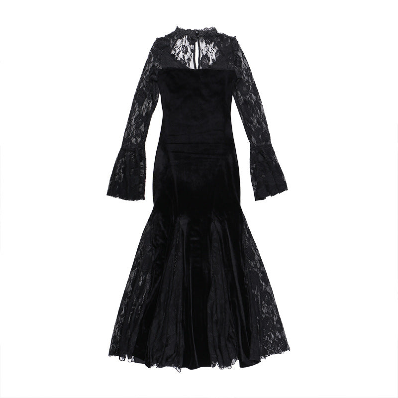 AltGoth Aesthetic Gothic Midi Dress Women Vintage.