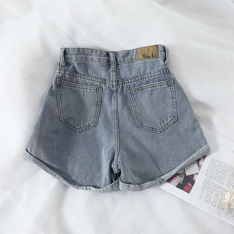 Summer High Waist Denim Shorts Women.