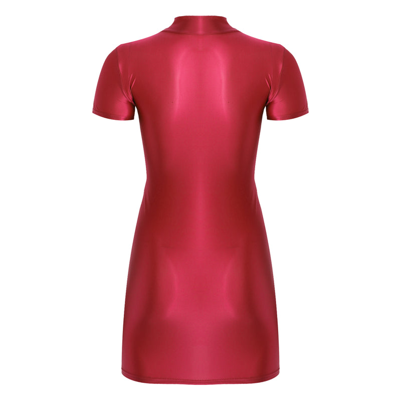Women’s Oil Glossy Tights Mini Dress Sexy Party Clubwear.