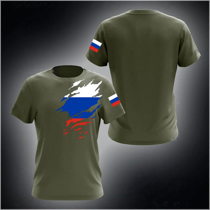 Men's T-shirts Casual Fashion Summer New Russian Flag Short Sleeved Tops.