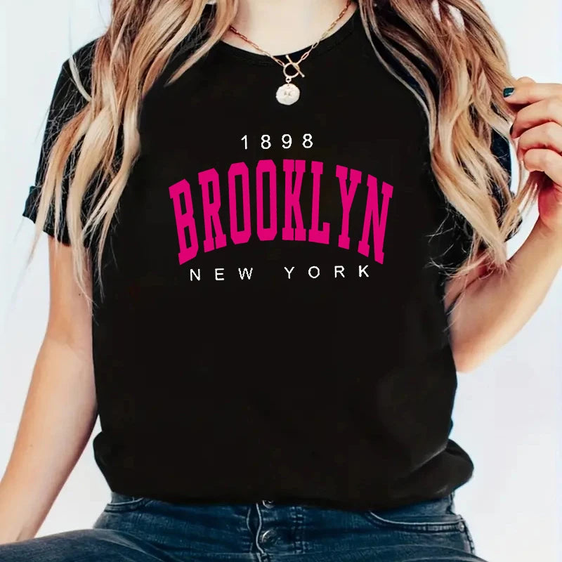 Summer Women T Shirt  Brooklyn New York Print Short Sleeve T-Shirts.