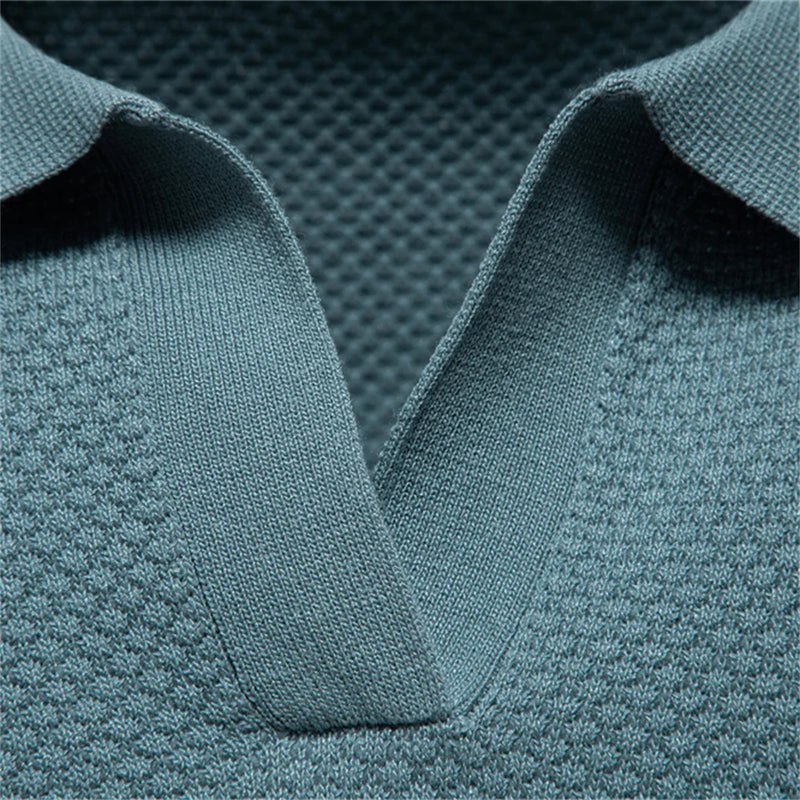 Men's Summer Breathable Polo Shirt Short Sleeve Solid Color Casual Polo.