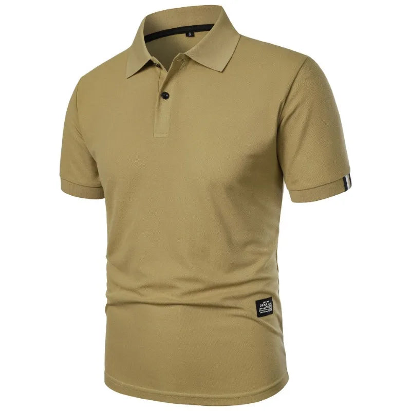Solid Color Polo Shirt Men's Short Sleeve Button Tshirts Lapel Lightweight.
