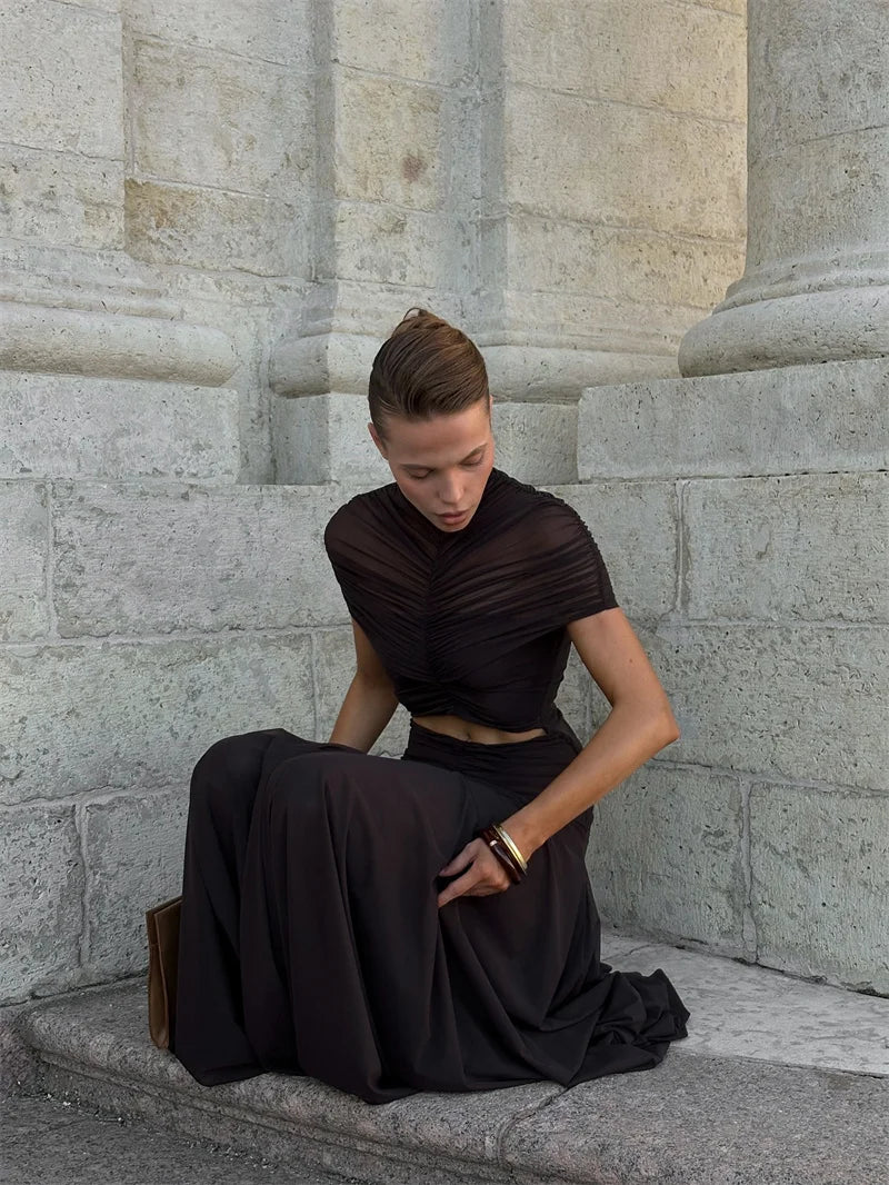 Women’s Mozision Hollow Out Short Sleeve Sexy Maxi Dress.