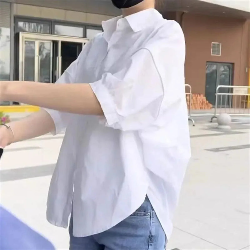 Summer Shirt Women Blouses Mid-sleeve Loose Y2k Chic Clothes.