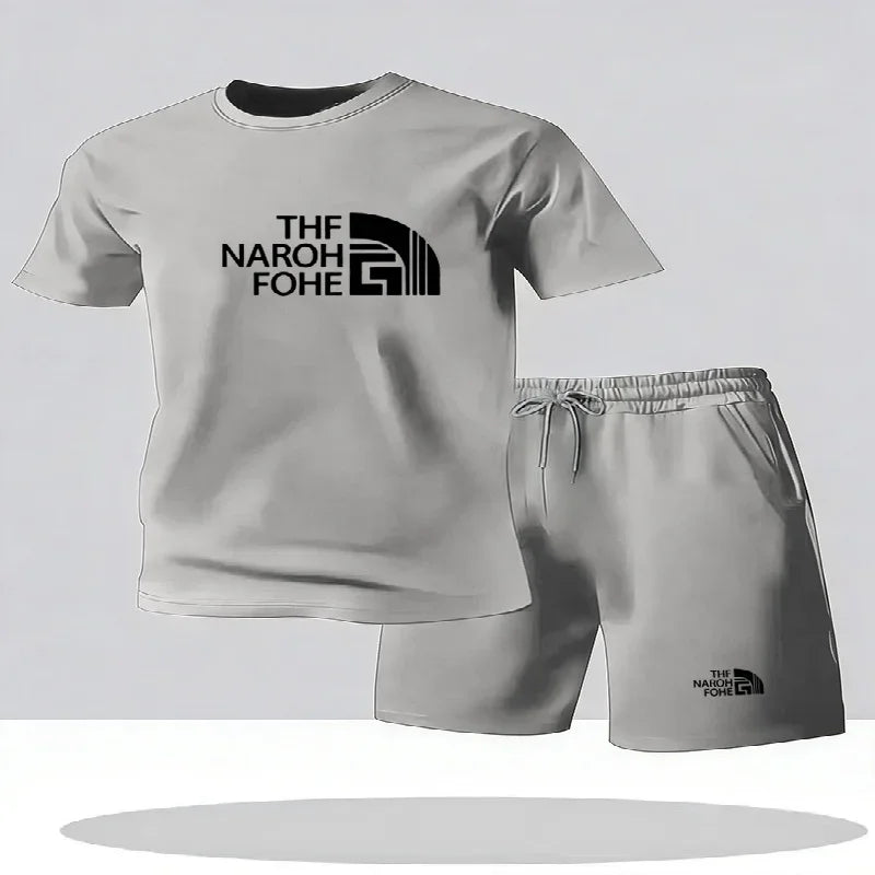 Fashionable Summer Casual Short Sleeved T-shirt and Shorts Set Round Neck.