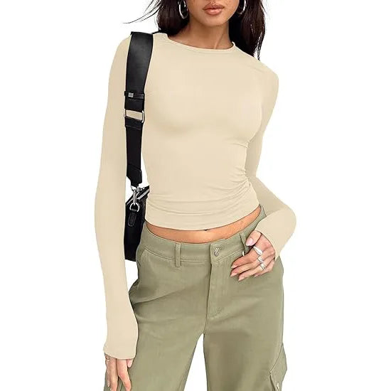 1pcs Four Seasons Fashion Senior Women T-shirt Long Sleeve Crew Neck.