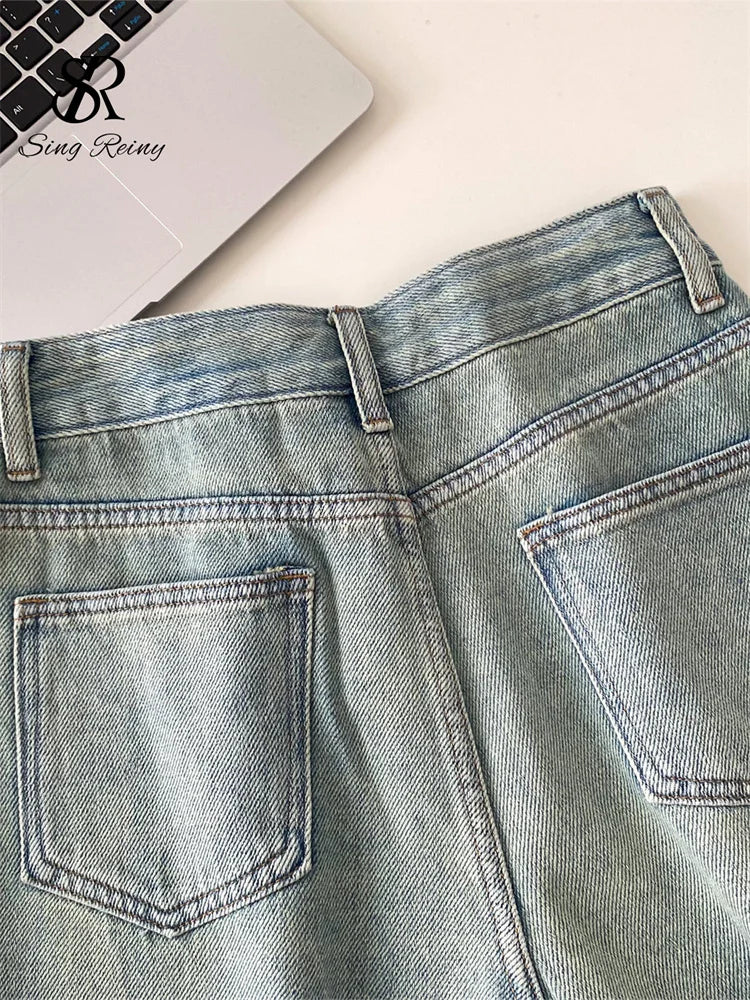 SINGREINY Beading Denim Streetwear Shorts Ladies Slim.