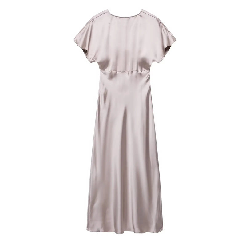 Women’s Sexy V Neck Satin Long Dress.