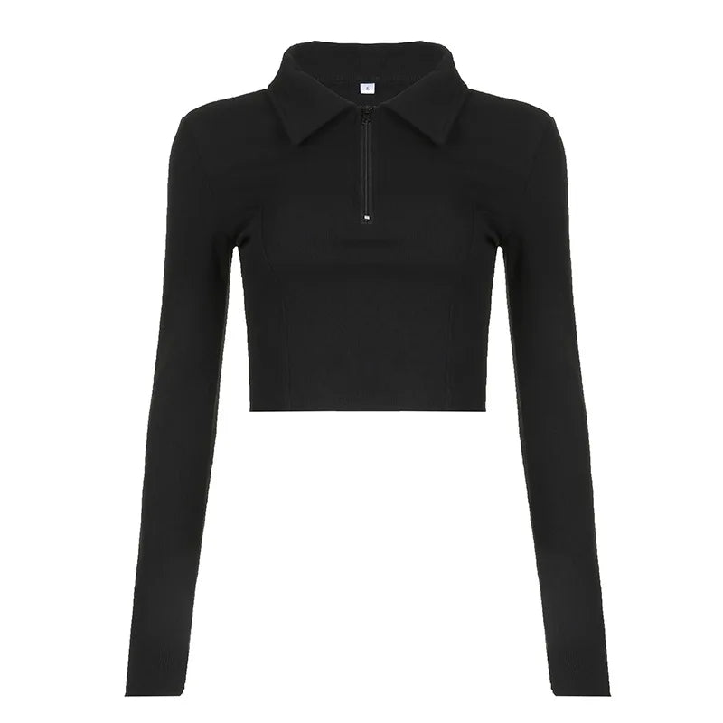 Women's T-shirt Autumn New Black Long Sleeves Crop Top.