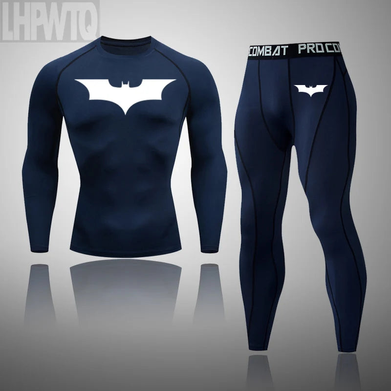 Superhero Men Running Sports Tshirt +Pants Tights Set Men's Fitness.