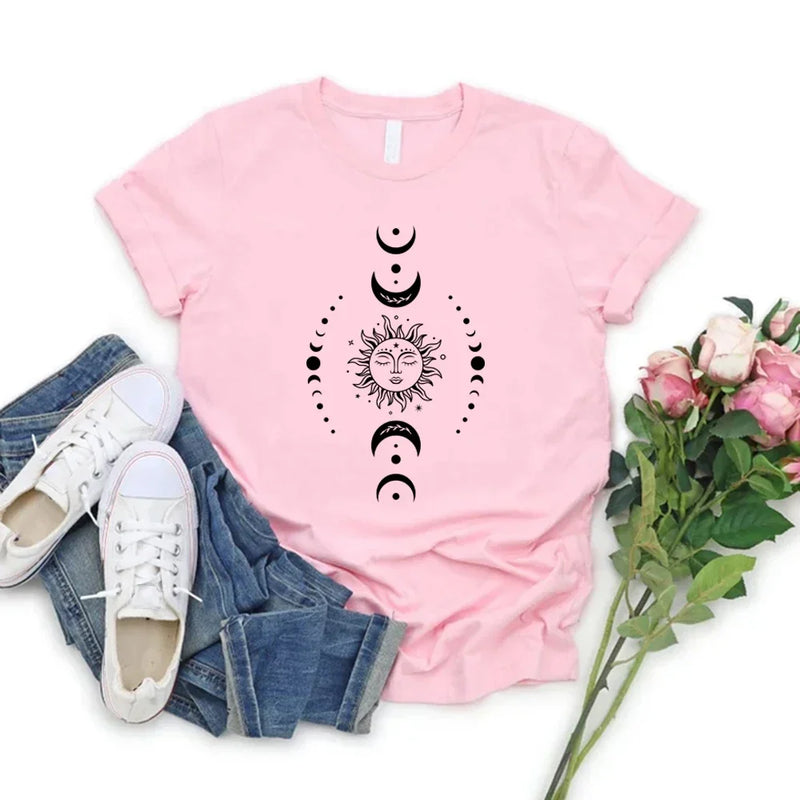 Sun and Moon Stars T-Shirt Celestial Tshirt Boho Sun Moon T-Shirts Women.