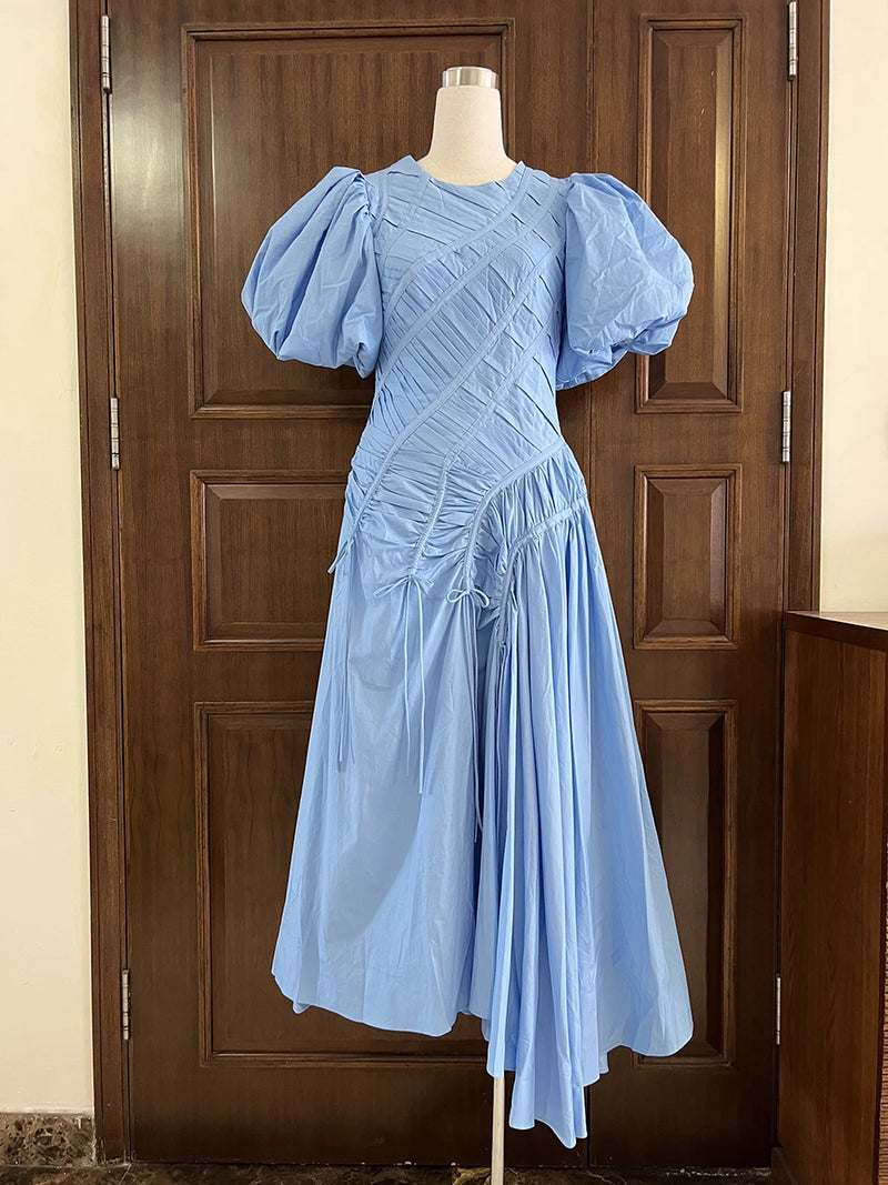 Solid Spliced Folds Irregular Long Dresses for Women.