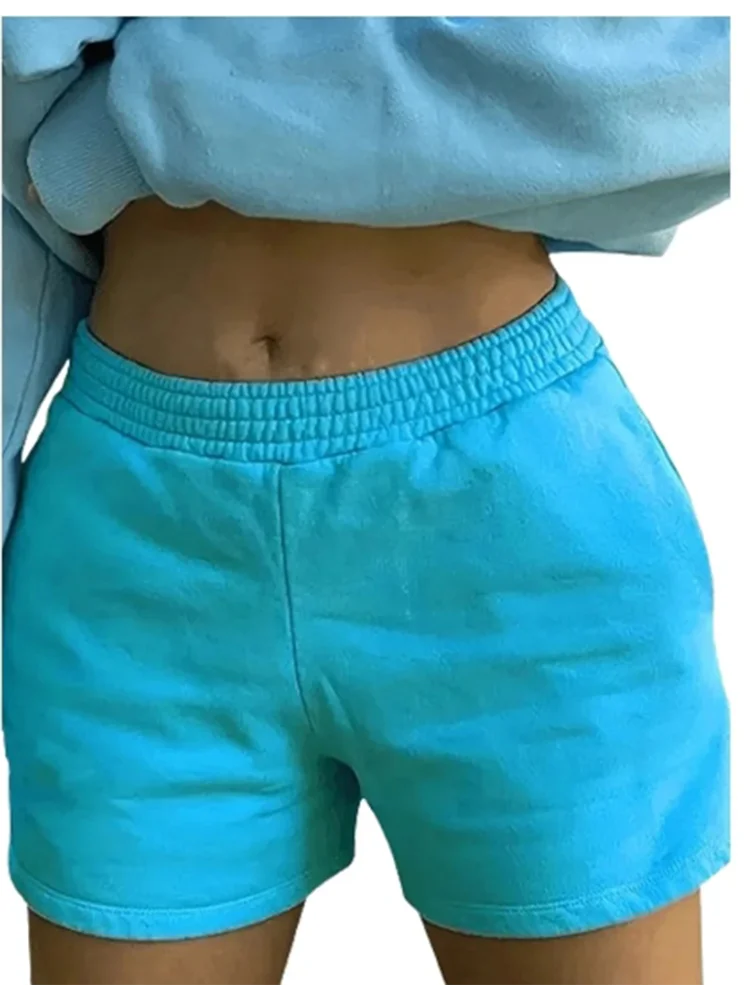 Summer Blue Shorts Women Casual Elastic Waist Pants Simple.
